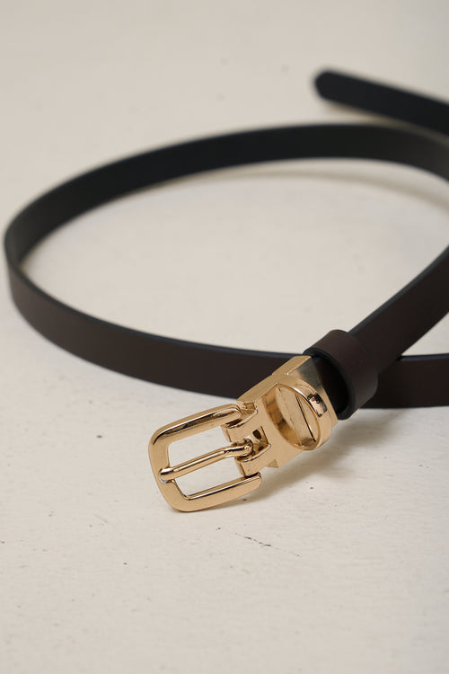 Leather Belt - Narrow in dark brown leather with a polished gold buckle for a refined, minimalist touch.
