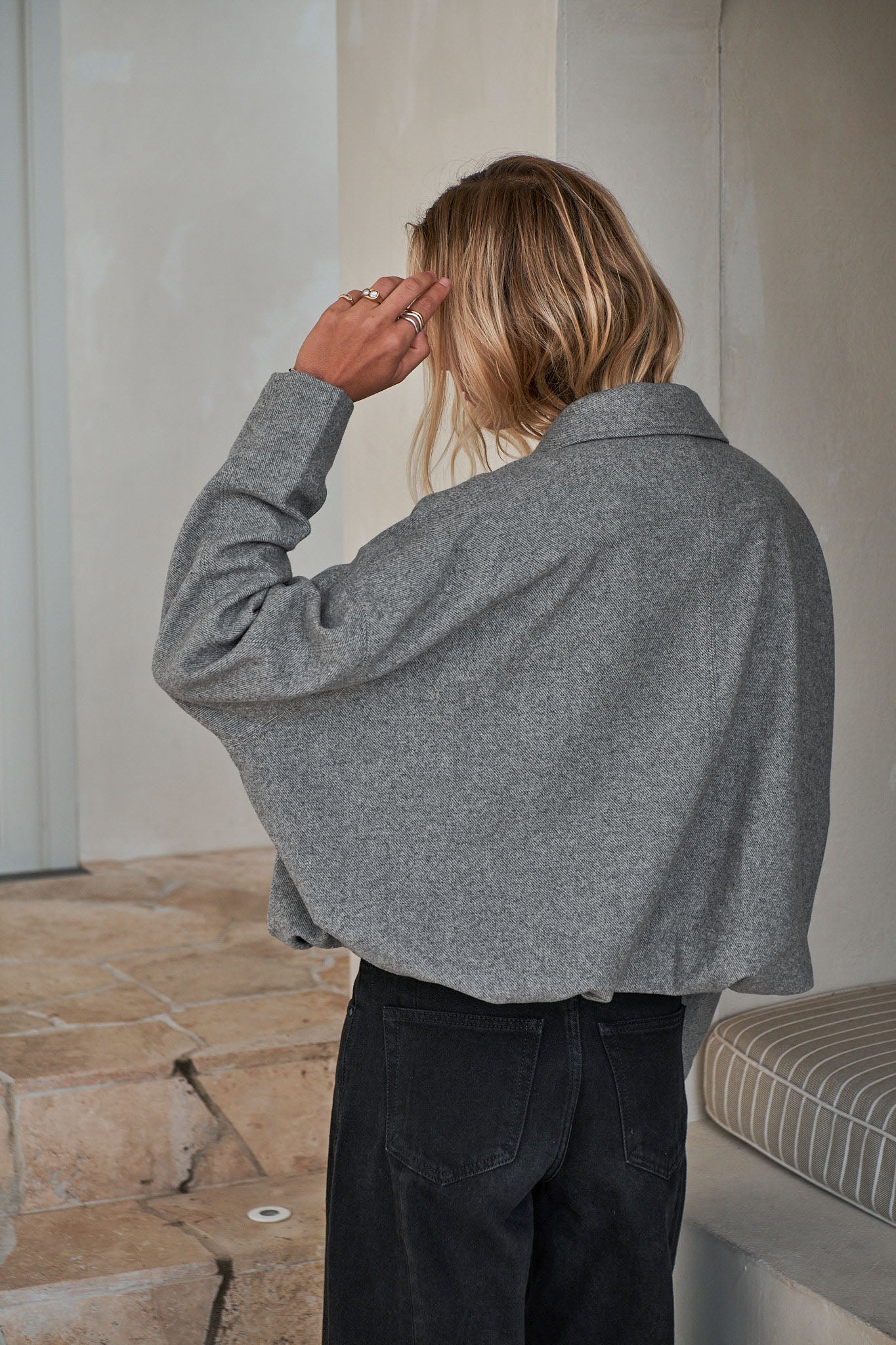 Crop Zip Wool Jacket - Grey in a soft wool fabric with a relaxed fit and subtle texture for casual layering.