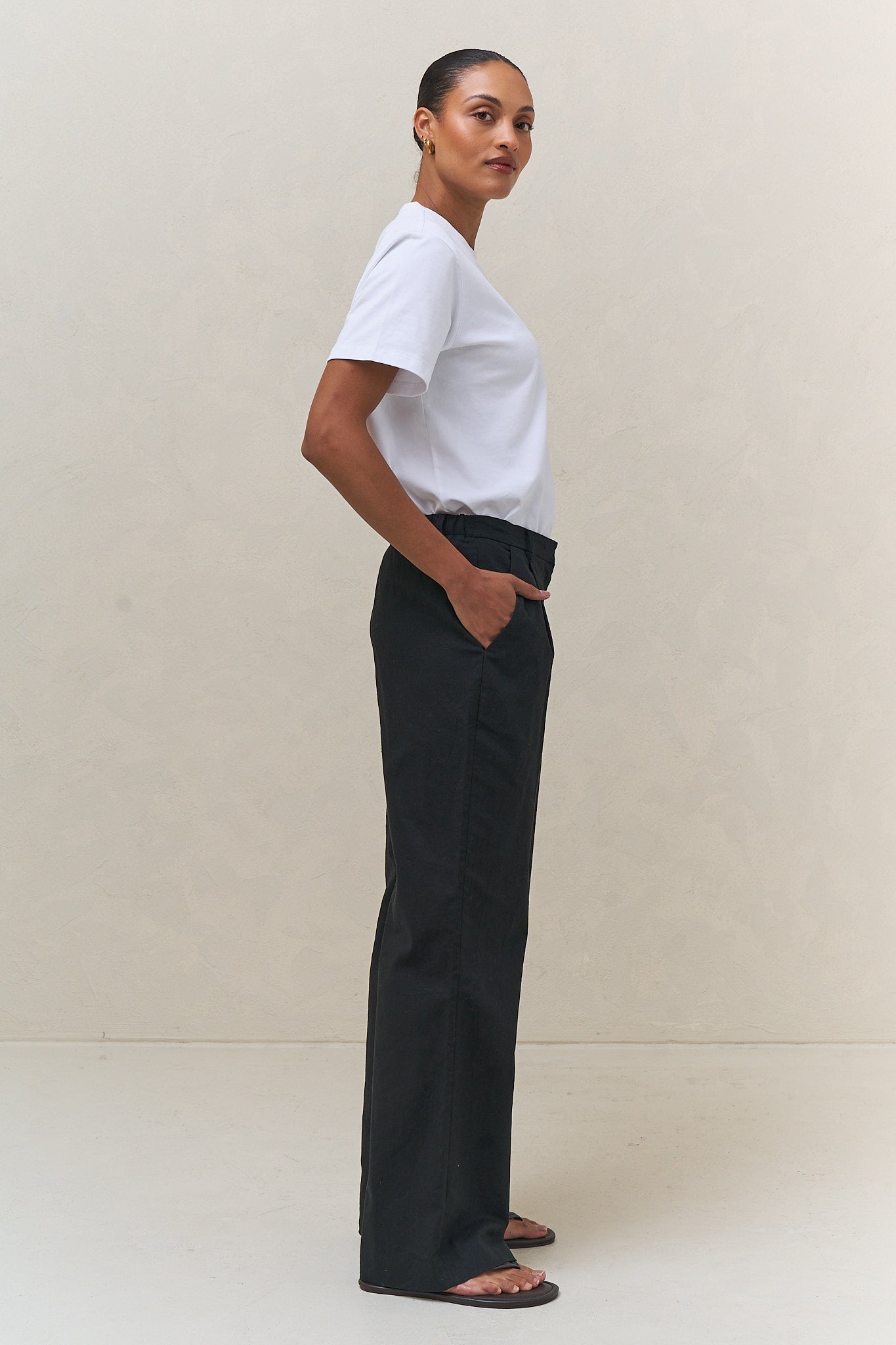 Wide leg linen pant - black with a relaxed fit and clean lines for an effortlessly chic look.