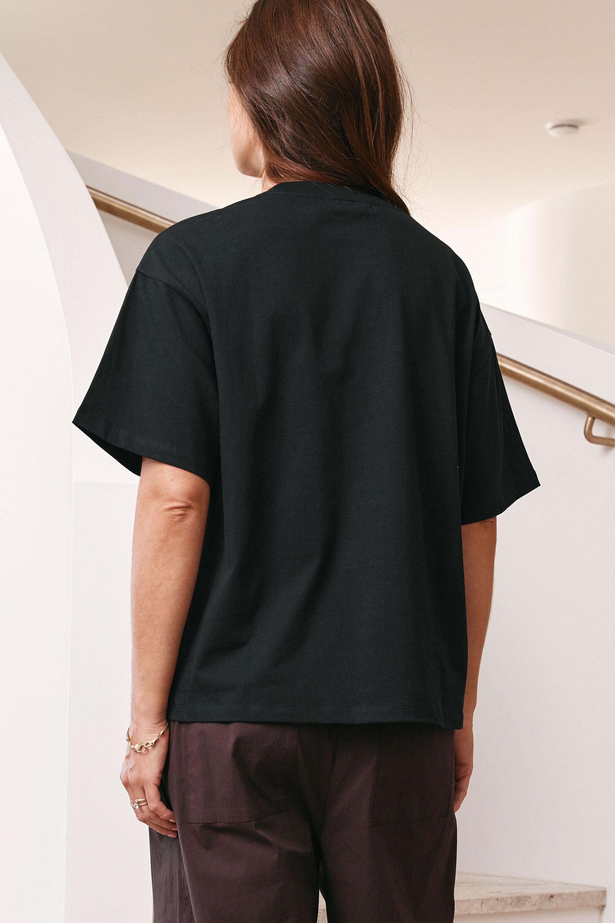 Relaxed Crew T Shirt - Black made from mid-weight cotton with a relaxed fit that holds its shape over time for casual wear.