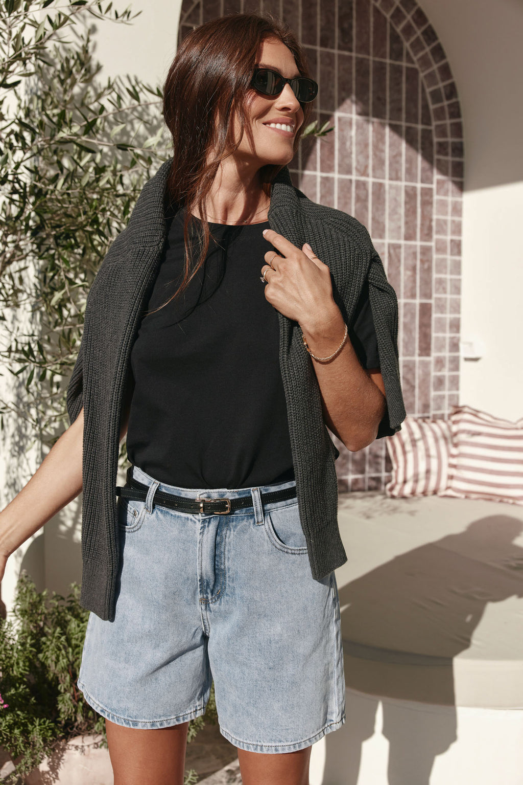 Mid Rise Denim Short - Light Blue in rigid denim with a classic light blue wash and a mid-rise fit for easy everyday wear.