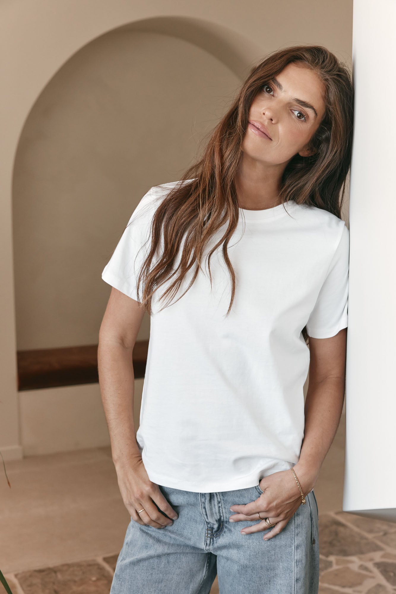 Classic Crew T Shirt - White in mid-weight cotton with a straighter, shape-holding silhouette for comfortable casual looks.