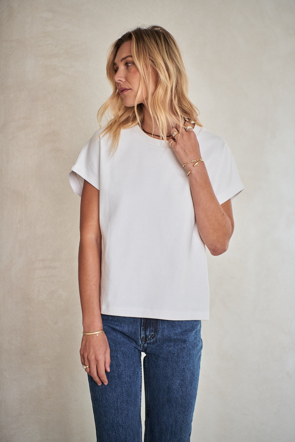 Cap Sleeve T-Shirt - White in soft cotton with a subtle cap sleeve silhouette for easy everyday layering.