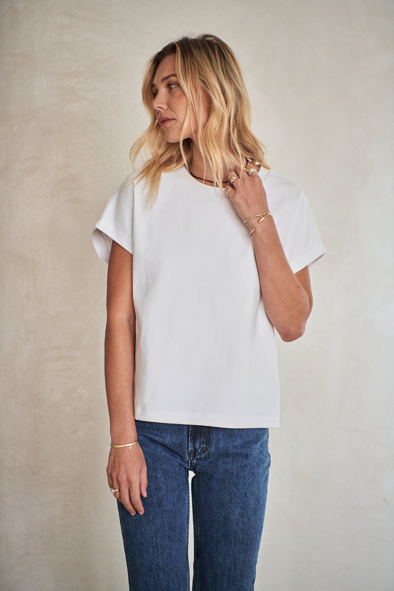 Cap Sleeve T-Shirt - White in soft cotton with a subtle cap sleeve silhouette for easy everyday layering.