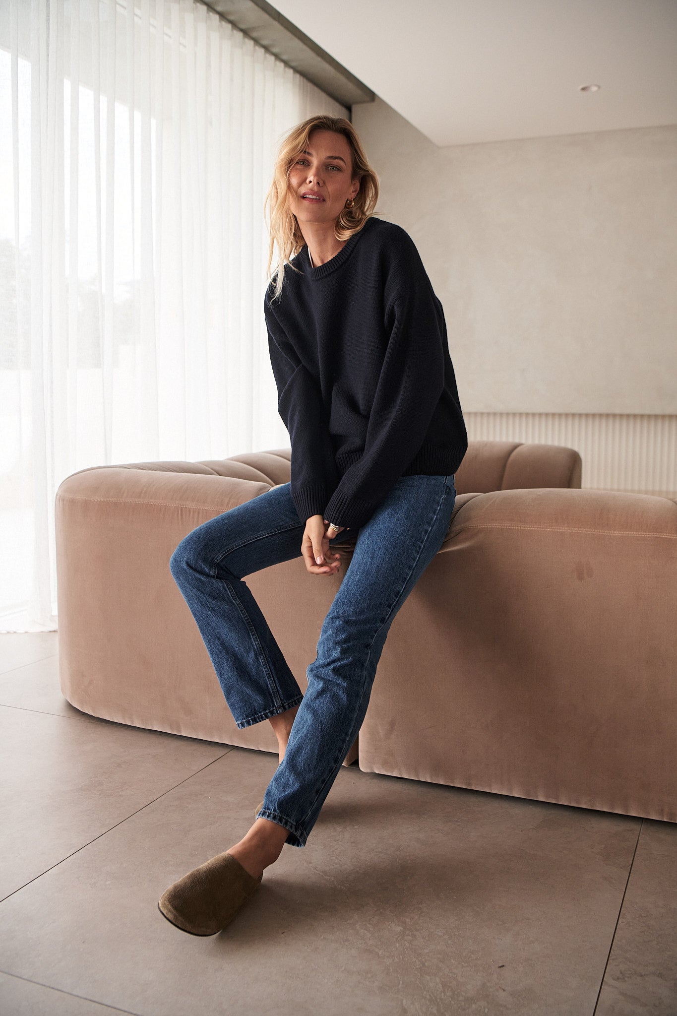Mid Rise Straight Jean - Washed Indigo in firm denim with a slim, straight leg that holds its shape wear after wear.