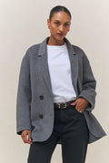 Double Breasted Wool Blazer - Charcoal in soft wool with a relaxed fit and clean, unlined interior for effortless layering.