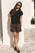 Cap Sleeve T-Shirt - Black in soft cotton with a subtle cap sleeve detail for an effortless everyday look.
