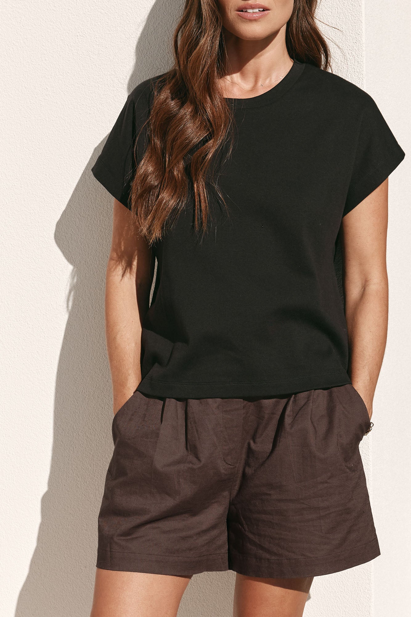 Cap Sleeve T-Shirt - Black in soft cotton with a subtle cap sleeve that adds a modern twist to a classic tee.