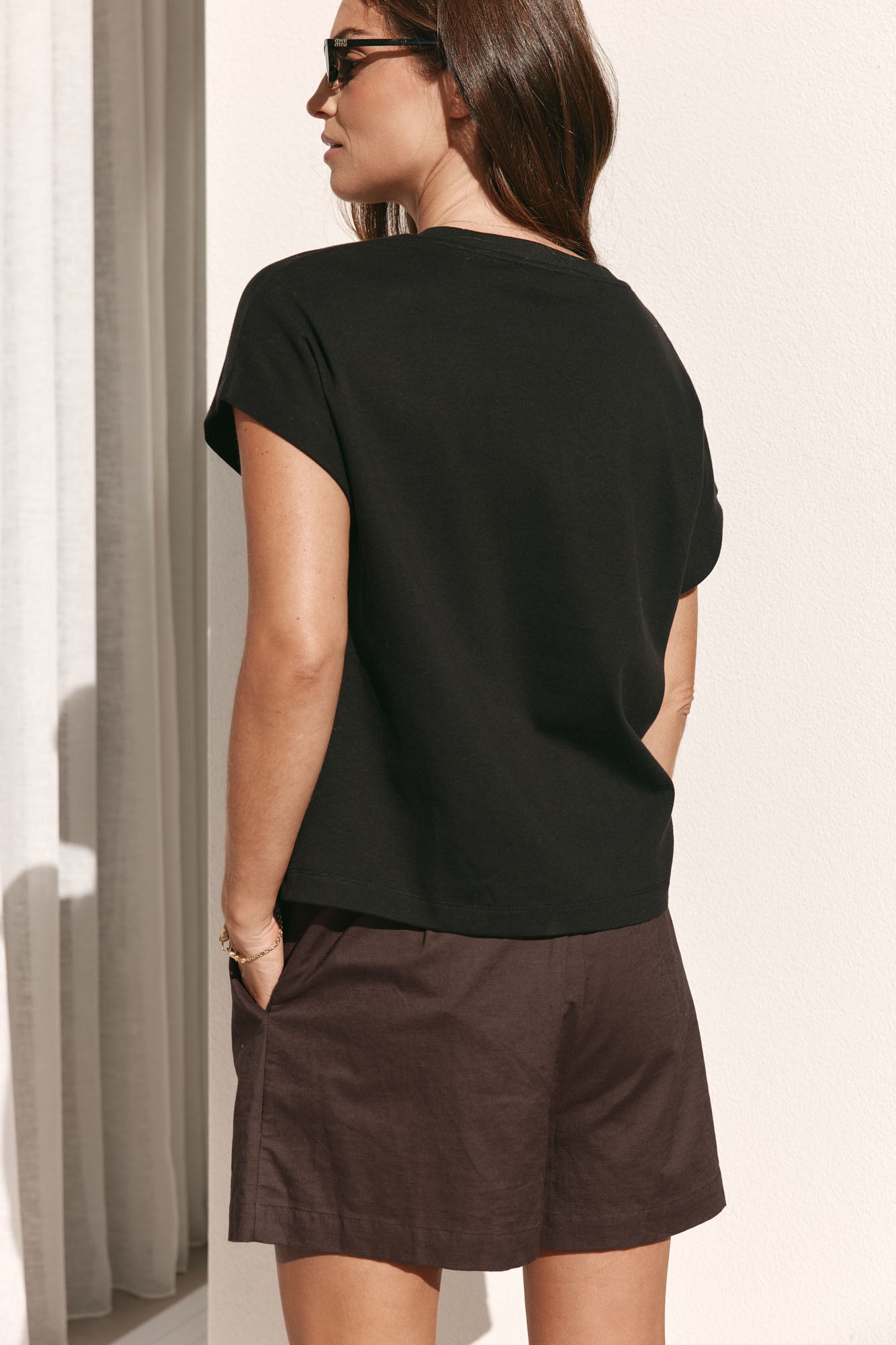 Cap Sleeve T-Shirt - Black in soft cotton with a subtle cap sleeve detail for a relaxed, everyday fit.