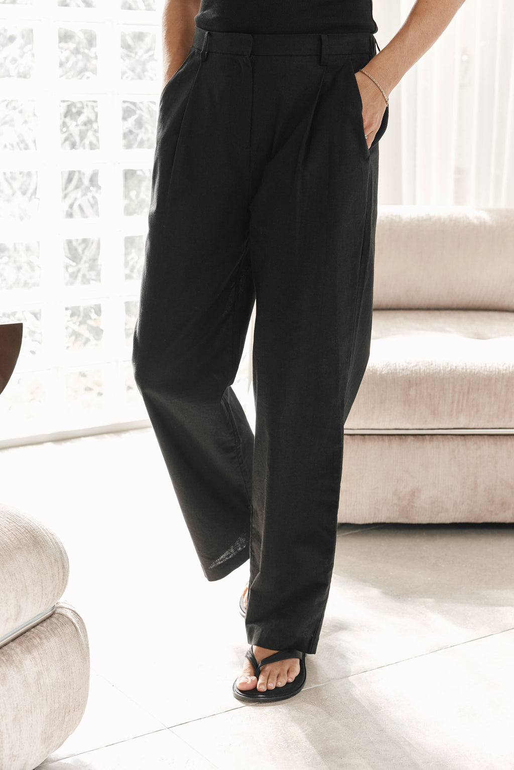 Wide Leg Linen Pant - Black