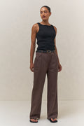 Wide Leg Linen Pant - Chocolate in soft linen fabric with a relaxed fit and timeless chocolate hue for an effortless feel.