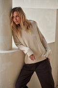 Merino Cotton Crew Jumper - Whipped Cream in soft merino wool and cotton knit, featuring a relaxed fit and ribbed cuffs for a laid-back look.