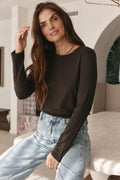 Basic Long Sleeve Top - Chocolate in a soft, loose-gauge knit with extra ease at the crew neck and sleeves for layering comfort.