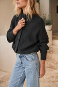 Chunky Cotton Cardigan in charcoal grey cotton with a relaxed fit and button-up front for a cozy, laid-back vibe.