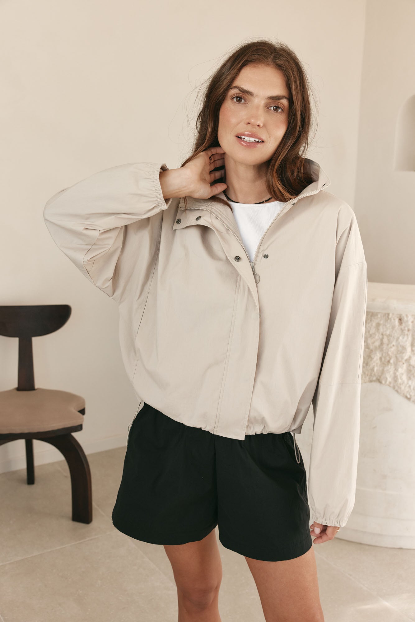 Nylon track jacket - Bone in a relaxed fit with a lightweight texture for easy layering.