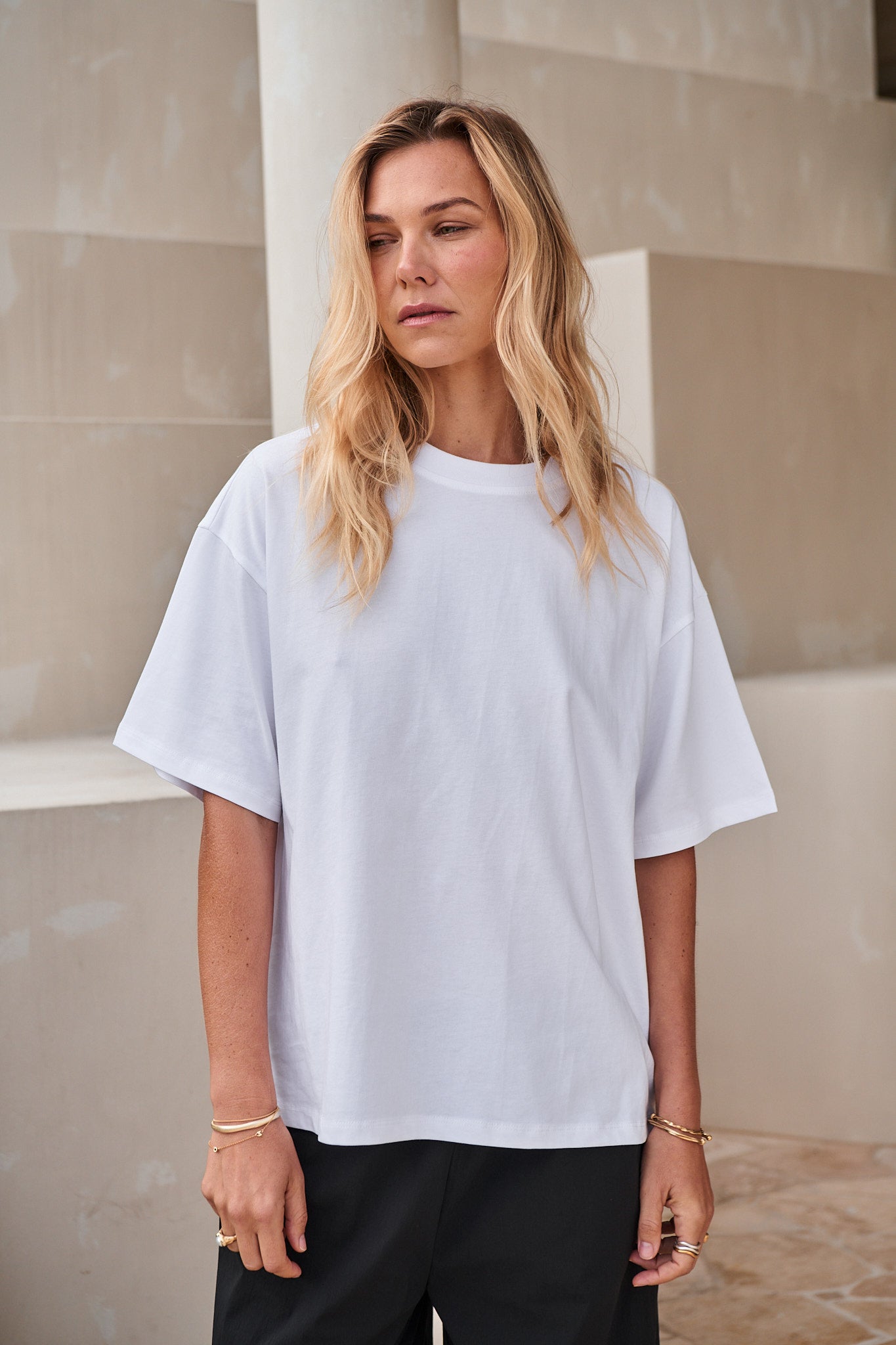 Relaxed Crew T Shirt - White in mid-weight cotton with a loose fit that holds its shape over time for easy casual layering.