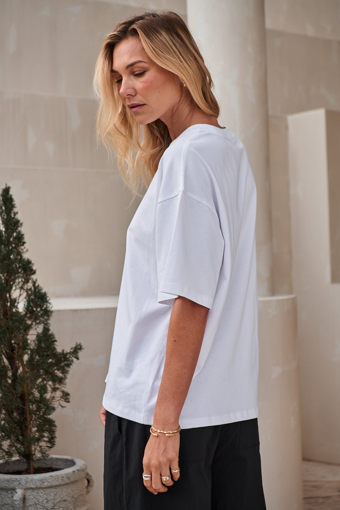 Relaxed Crew T Shirt - White in mid-weight cotton with a soft drape and comfortable relaxed fit for easy layering.