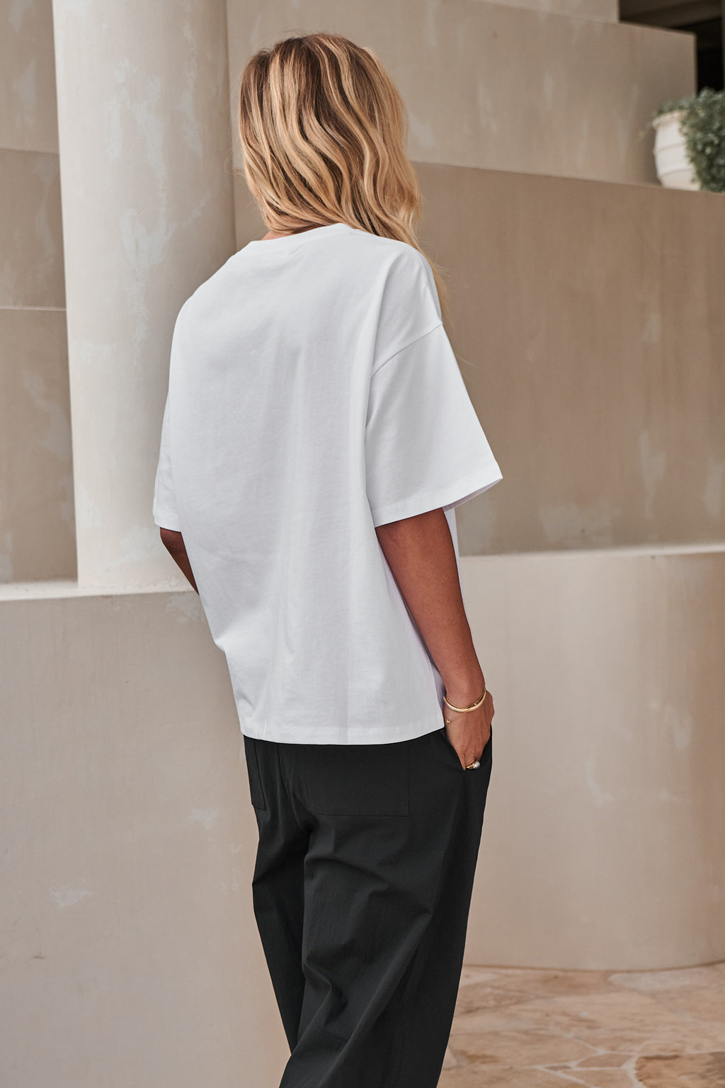 Relaxed Crew T Shirt - White in mid-weight cotton with a loose fit and dropped shoulders for effortless layering.