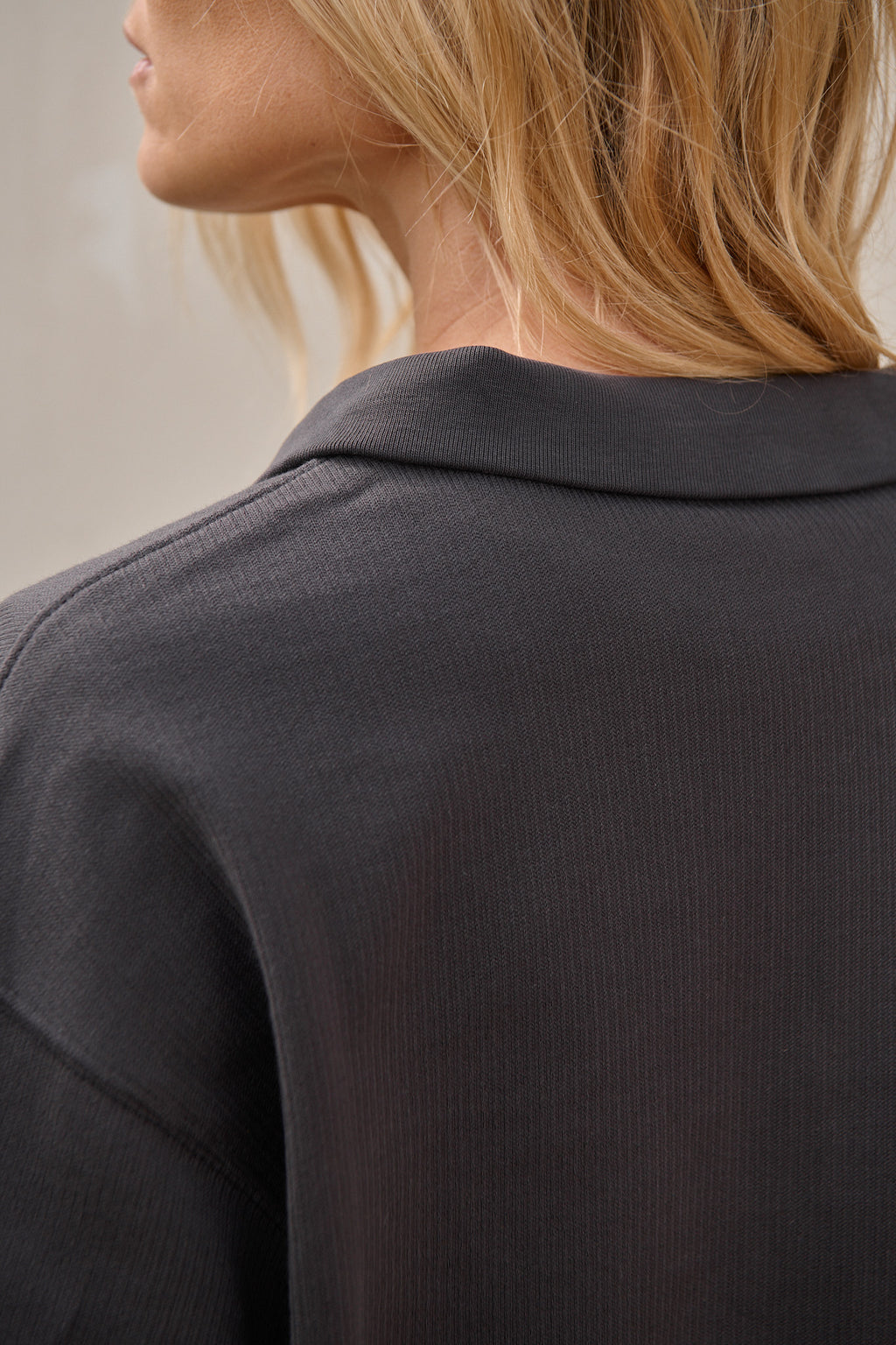 Cotton Polo Sweat - Charcoal in soft cotton with a polo collar and clean-finished seams for a laid-back, effortless vibe.
