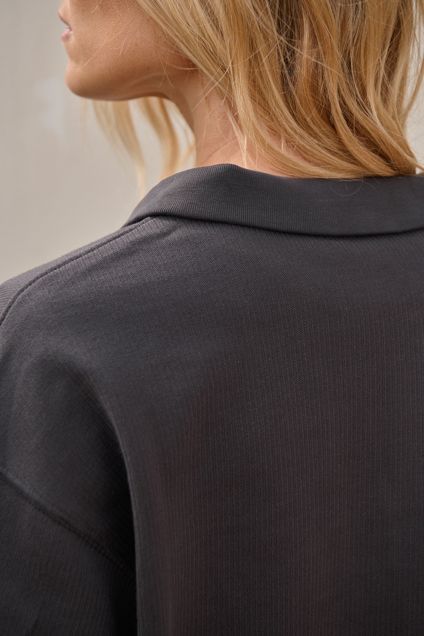 Cotton Polo Sweat - Charcoal in soft cotton with a polo collar and clean-finished seams for a laid-back, effortless vibe.