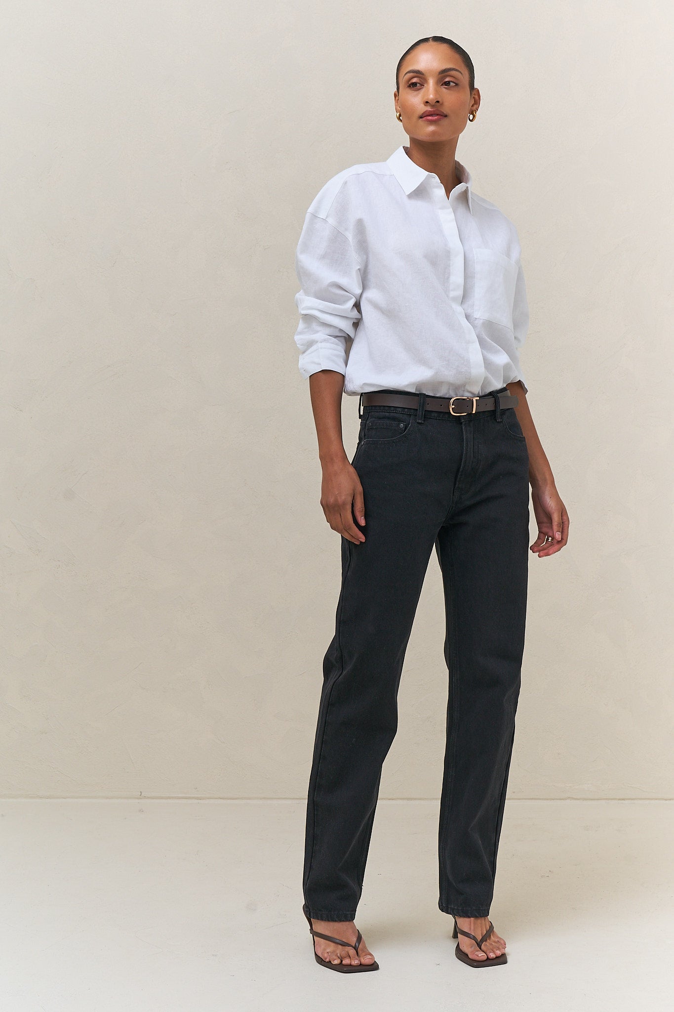 Mid Rise Straight Jean - Black in firm denim with a slim, straight cut that holds its shape wear after wear.