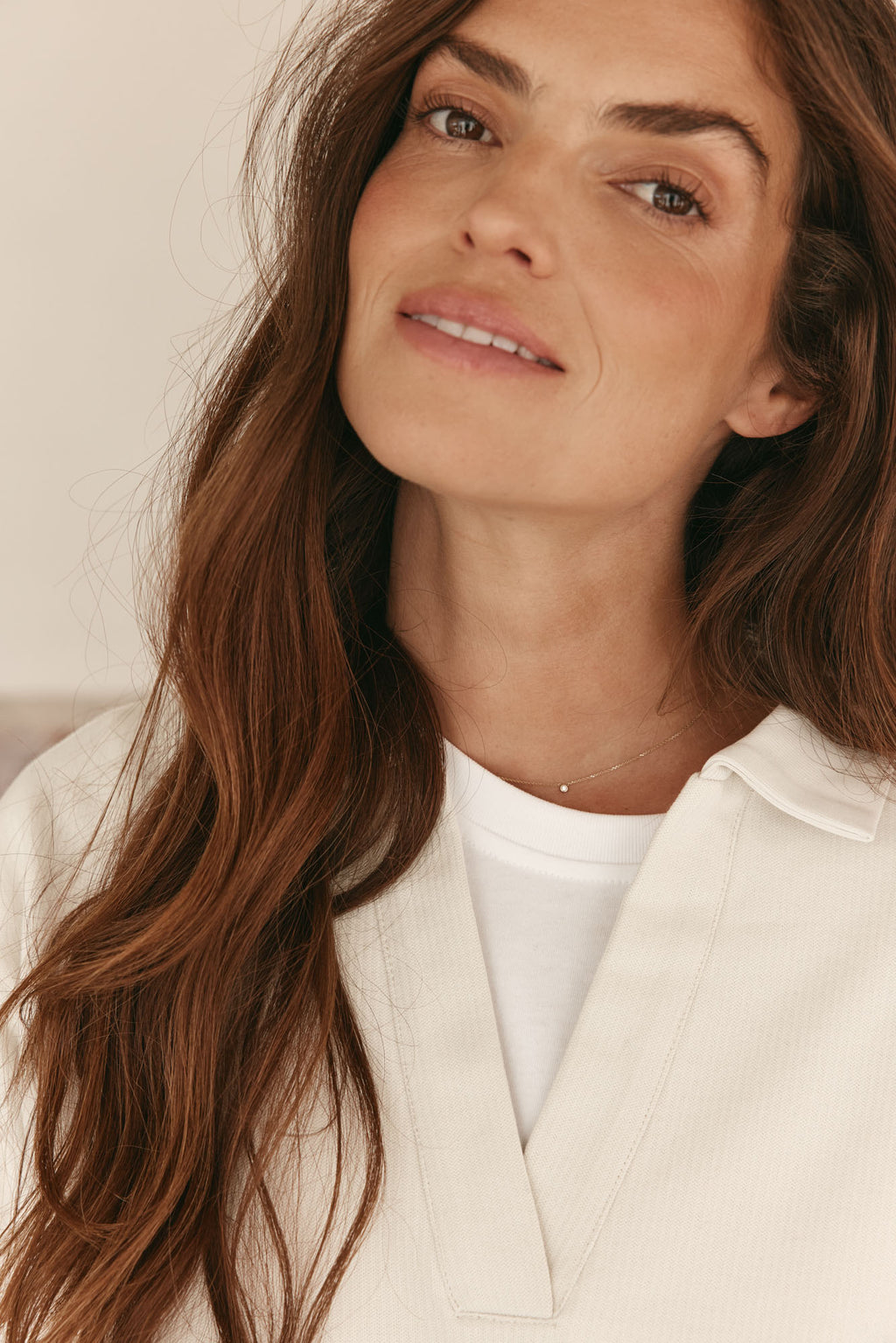 Cotton Polo Sweat - Bone in soft cotton with a polo collar and clean-finished seams for a relaxed, elevated casual look.