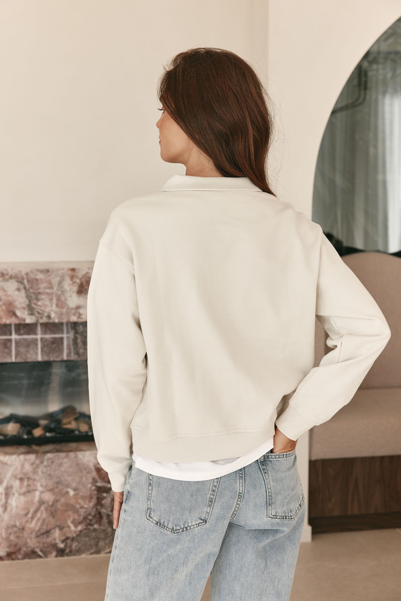 Cotton Polo Sweat - Bone in soft cotton with a polo collar and clean-finished seams for a laid-back, effortless fit.