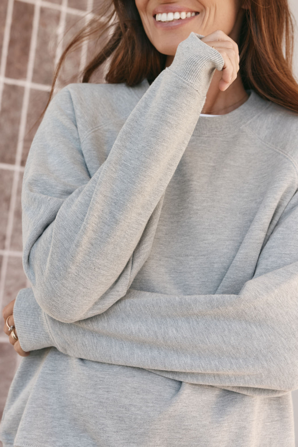 Basic Crew Sweat - Grey Marle in soft cotton with relaxed proportions for easy everyday layering.