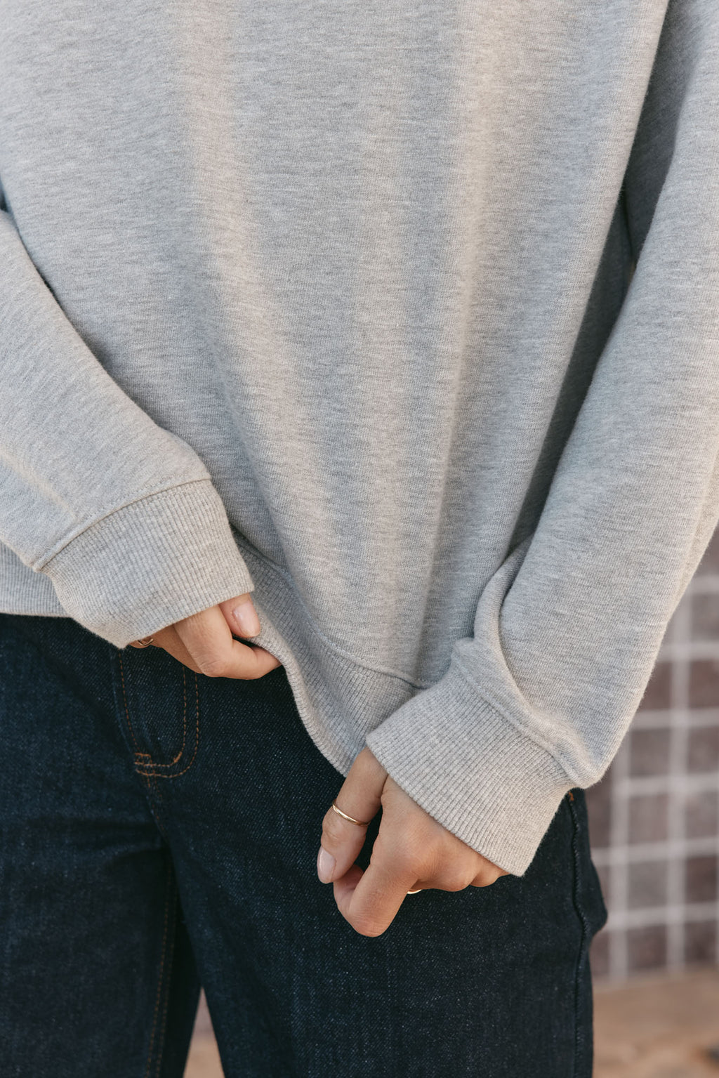 Basic Crew Sweat - Grey Marle in a soft cotton blend with relaxed fit and ribbed cuffs for an easy, laid-back vibe.