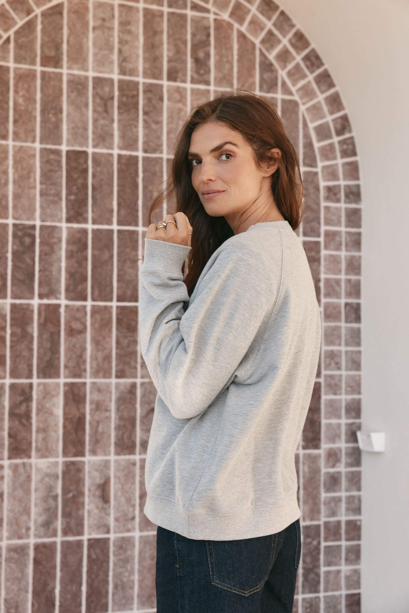 Basic Crew Sweat - Grey Marle in soft cotton with a relaxed fit and timeless proportions for comfortable everyday wear.