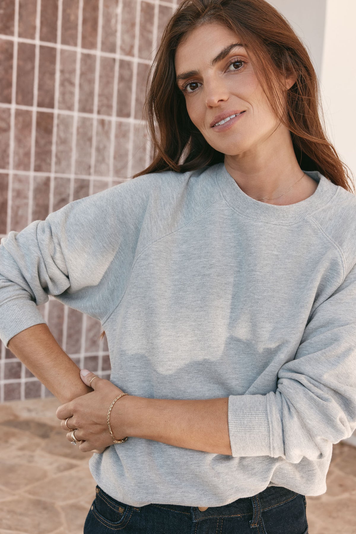 Basic Crew Sweat - Grey Marle in a soft cotton blend with relaxed proportions for easy everyday comfort.