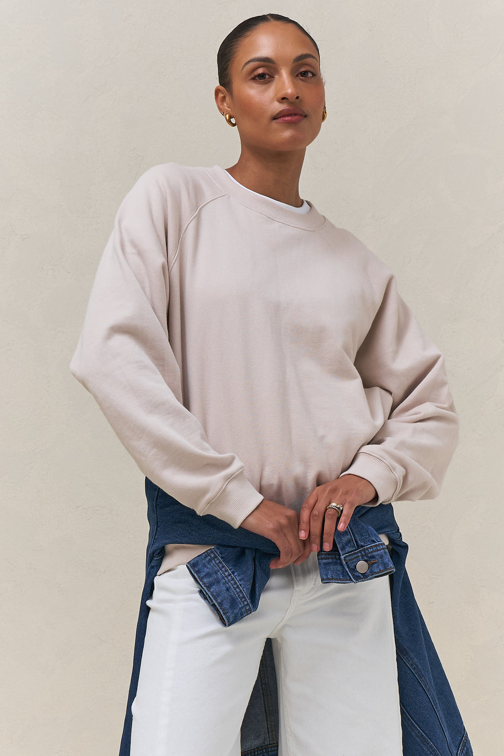 Basic Crew Sweat - Stone in a relaxed fit, made from soft fabric for comfortable womens casual clothes.