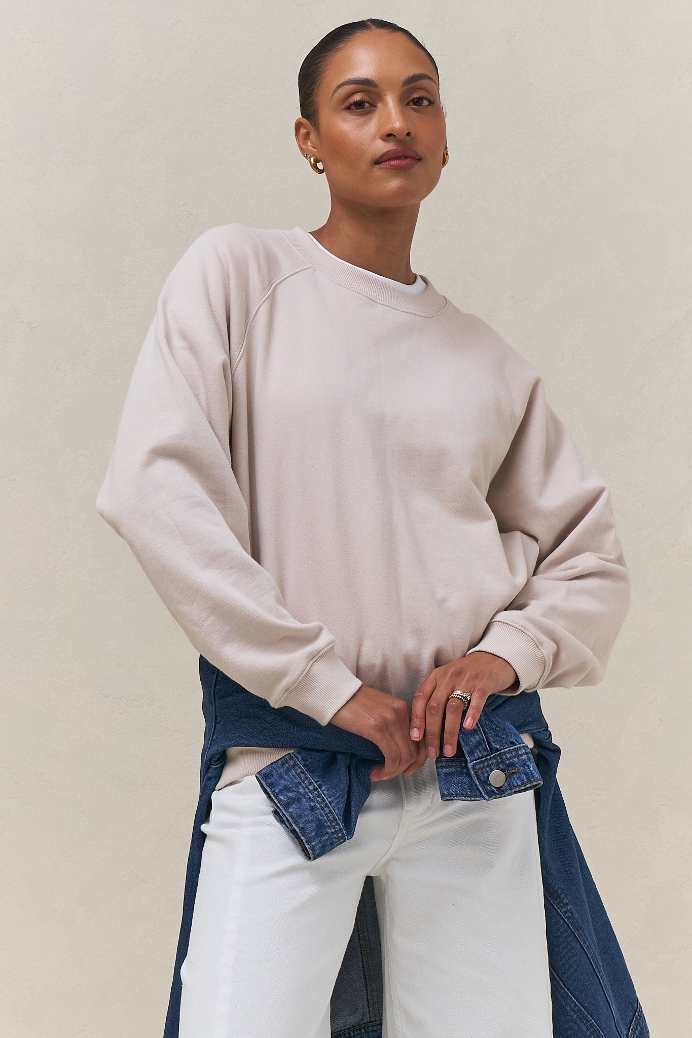 Basic Crew Sweat - Stone in a relaxed fit, made from soft fabric for comfortable womens casual clothes.