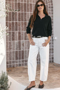 Mid Rise Barrel Jean - White in rigid denim with a fitted hip and curved leg silhouette for an effortless vibe.