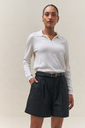 Tailored Linen Short - Black with a relaxed fit and pleated front, crafted from breathable linen for easygoing days.